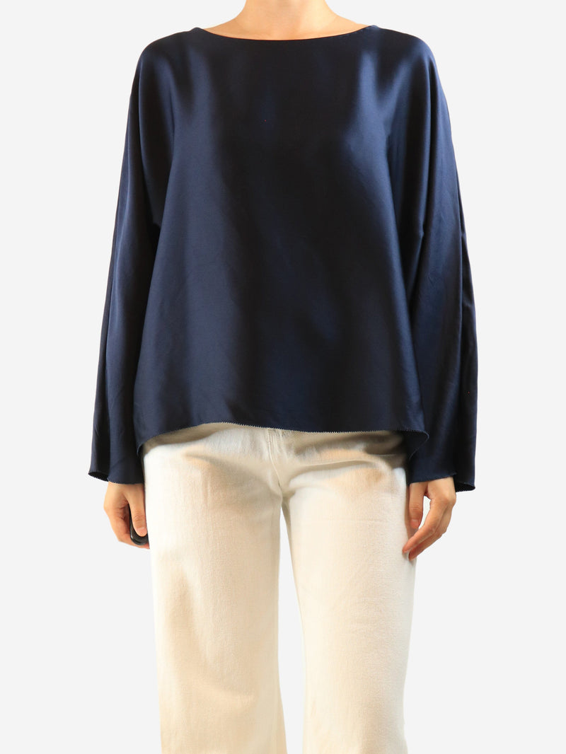 Navy long-sleeved silk top - size M Tops The Row 