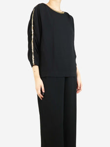 Phillip Lim Black sheer embellished long-sleeved top - size UK 8