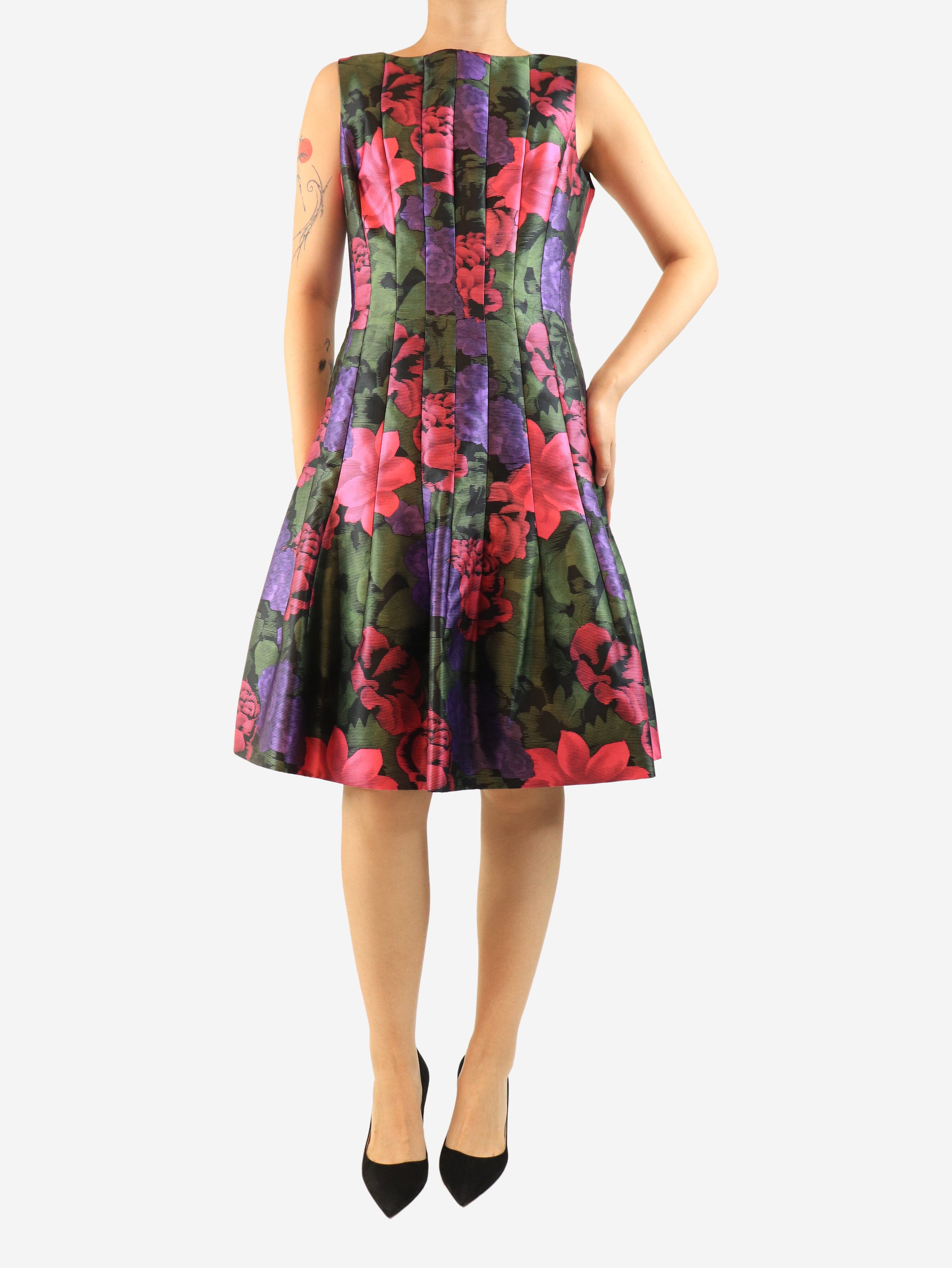 Multicolour sleeveless floral panelled dress - size UK 16 Dresses Oscar De La Renta 