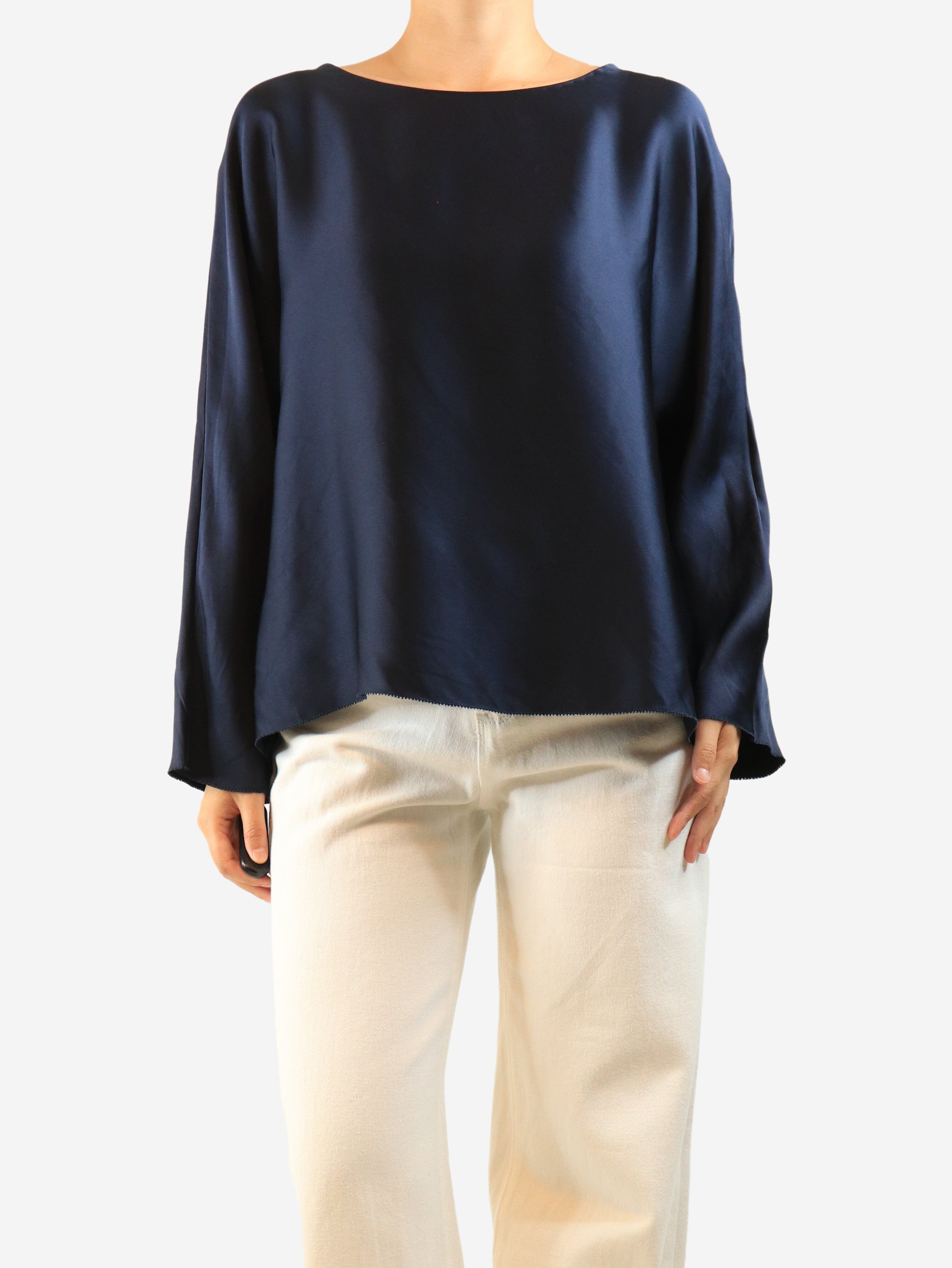 Navy long-sleeved silk top - size M Tops The Row 