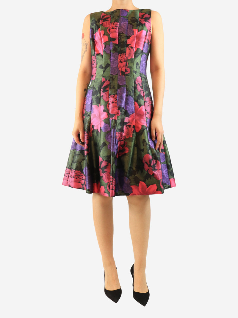 Multicolour sleeveless floral panelled dress - size UK 16 Dresses Oscar De La Renta 
