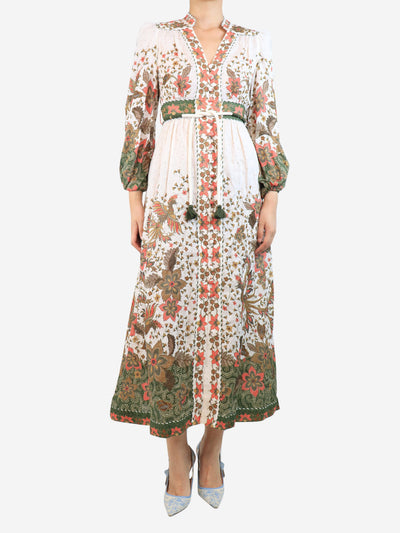 Ecru floral printed v-neck linen dress - size UK 8 Dresses Zimmermann 