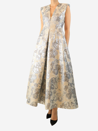 Silver sleeveless lurex evening gown - size UK 10 Dresses Huishan Zhang 