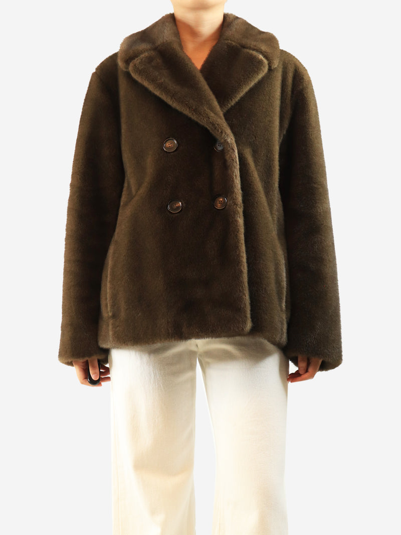 Brown Laura faux-fur double-breasted jacket - size UK 16