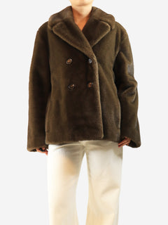 Brown Laura faux-fur double-breasted jacket - size UK 16