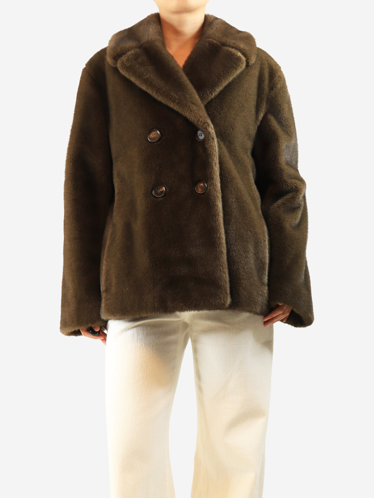 Brown Laura faux-fur double-breasted jacket - size UK 16