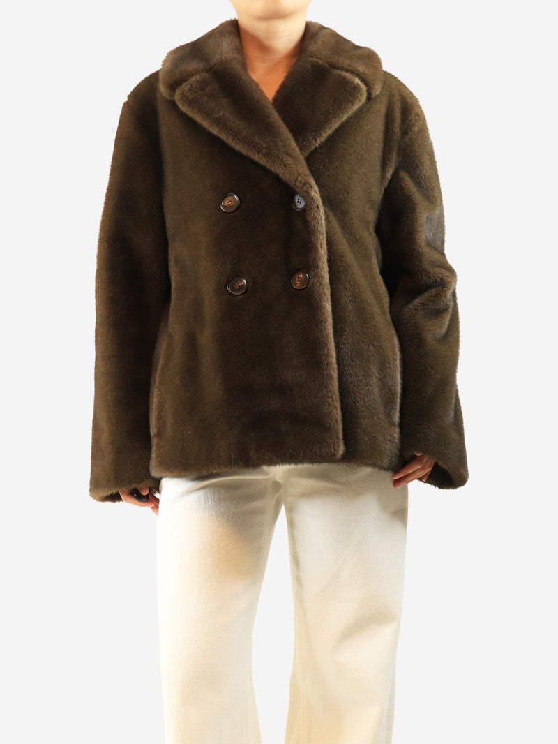 Brown Laura faux-fur double-breasted jacket - size UK 16