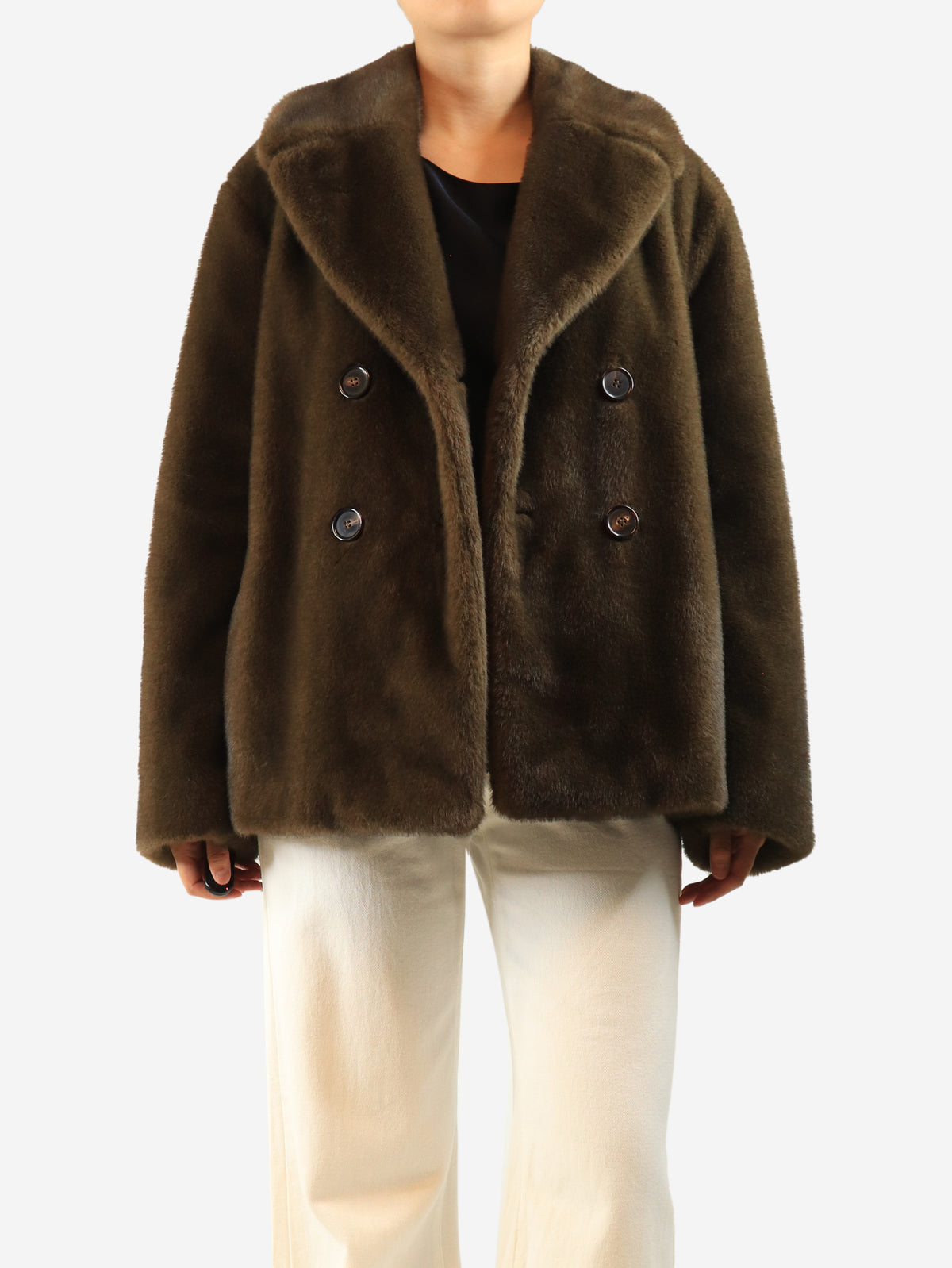 Brown Laura faux-fur double-breasted jacket - size UK 16