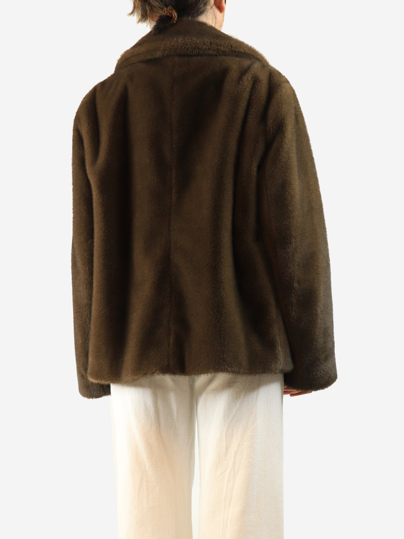 Brown Laura faux-fur double-breasted jacket - size UK 16