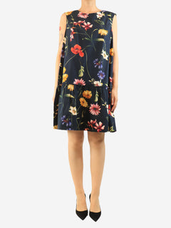 Navy sleeveless cotton floral dress - size UK 18 Dresses Oscar De La Renta 