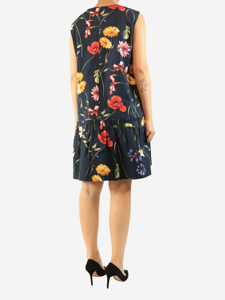 Navy sleeveless cotton floral dress - size UK 18 alternate image