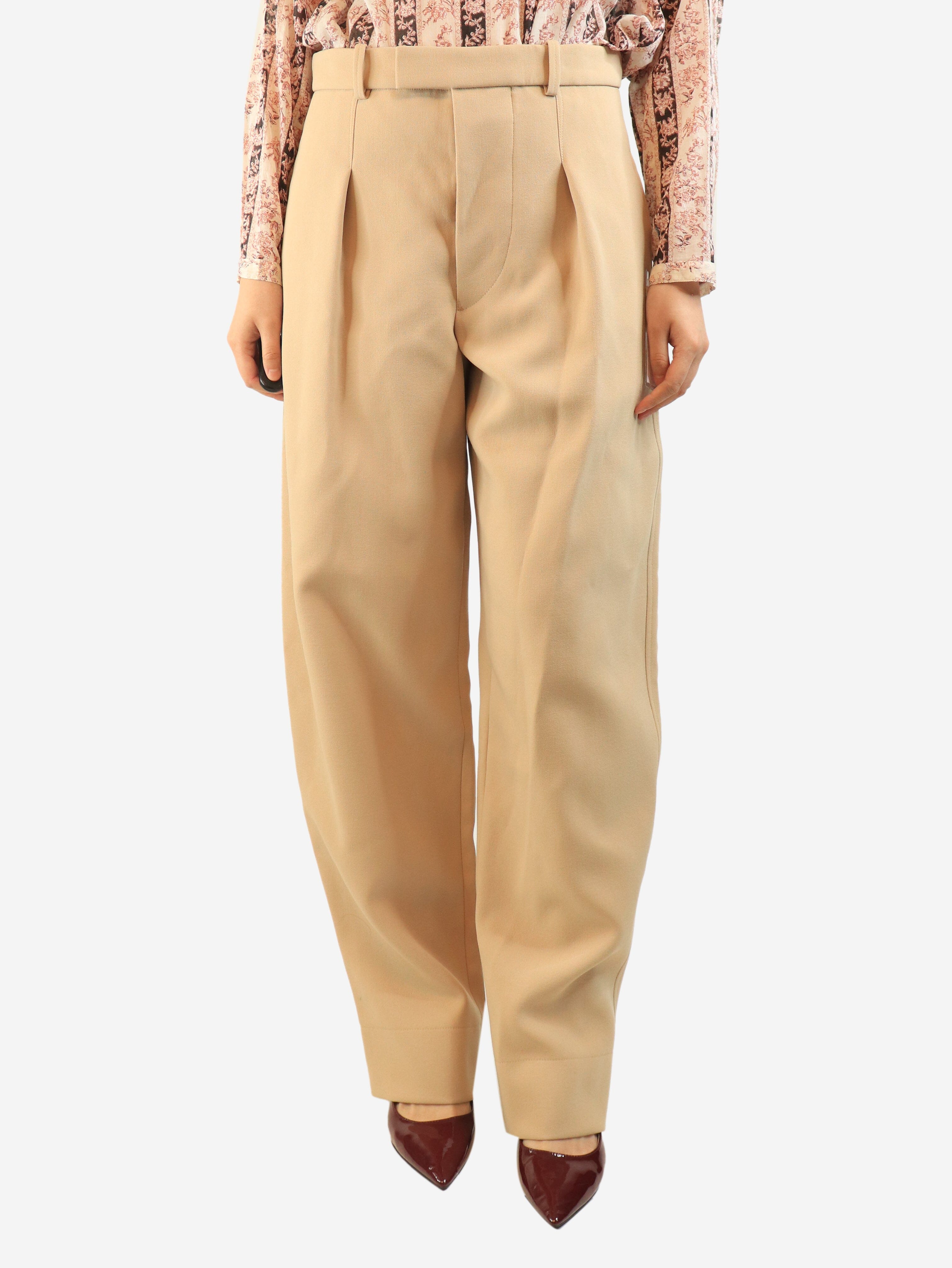 Beige pleated wool trousers - size S Trousers Wardrobe NYC 