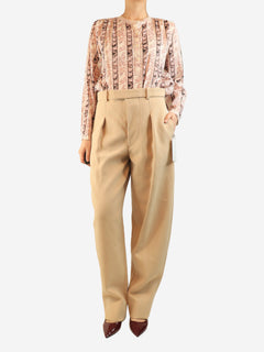 Beige pleated wool trousers - size S Trousers Wardrobe NYC 