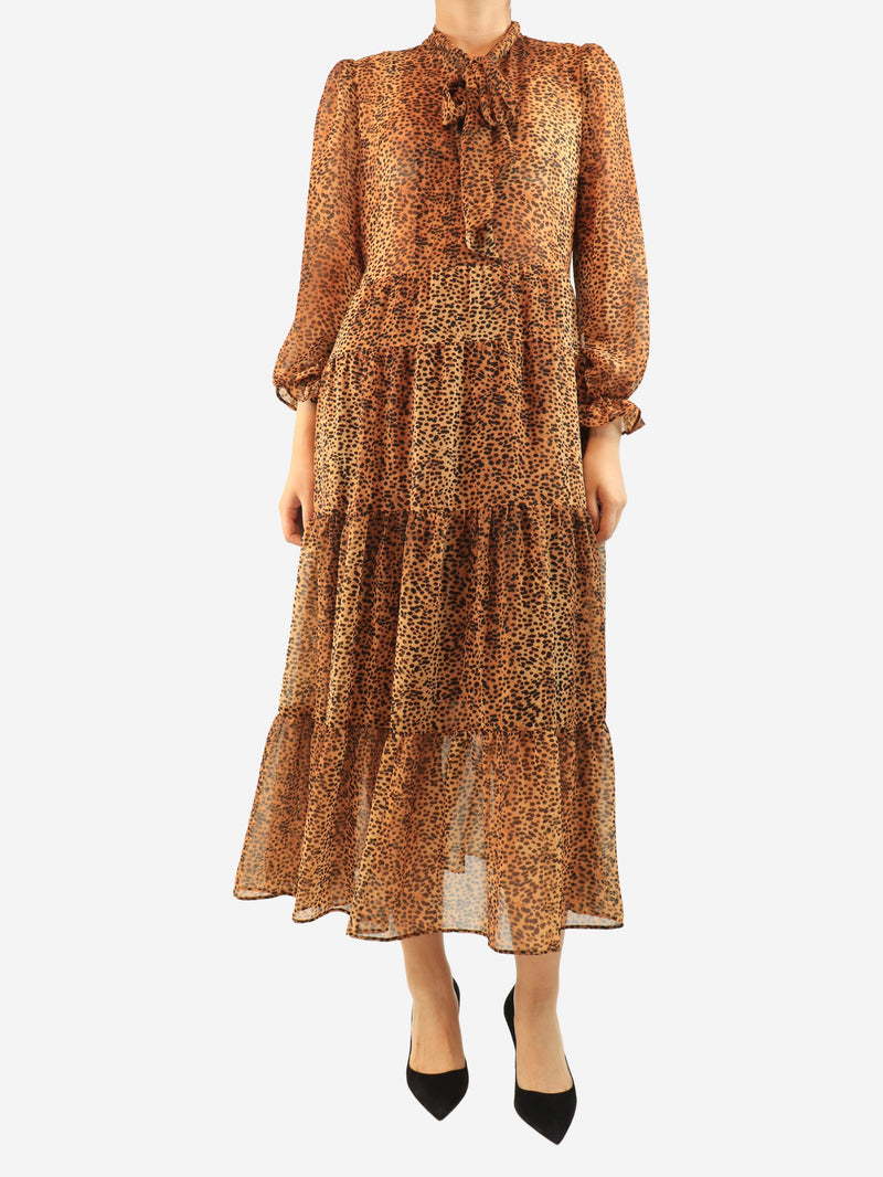 cheetah print tiered midi dress