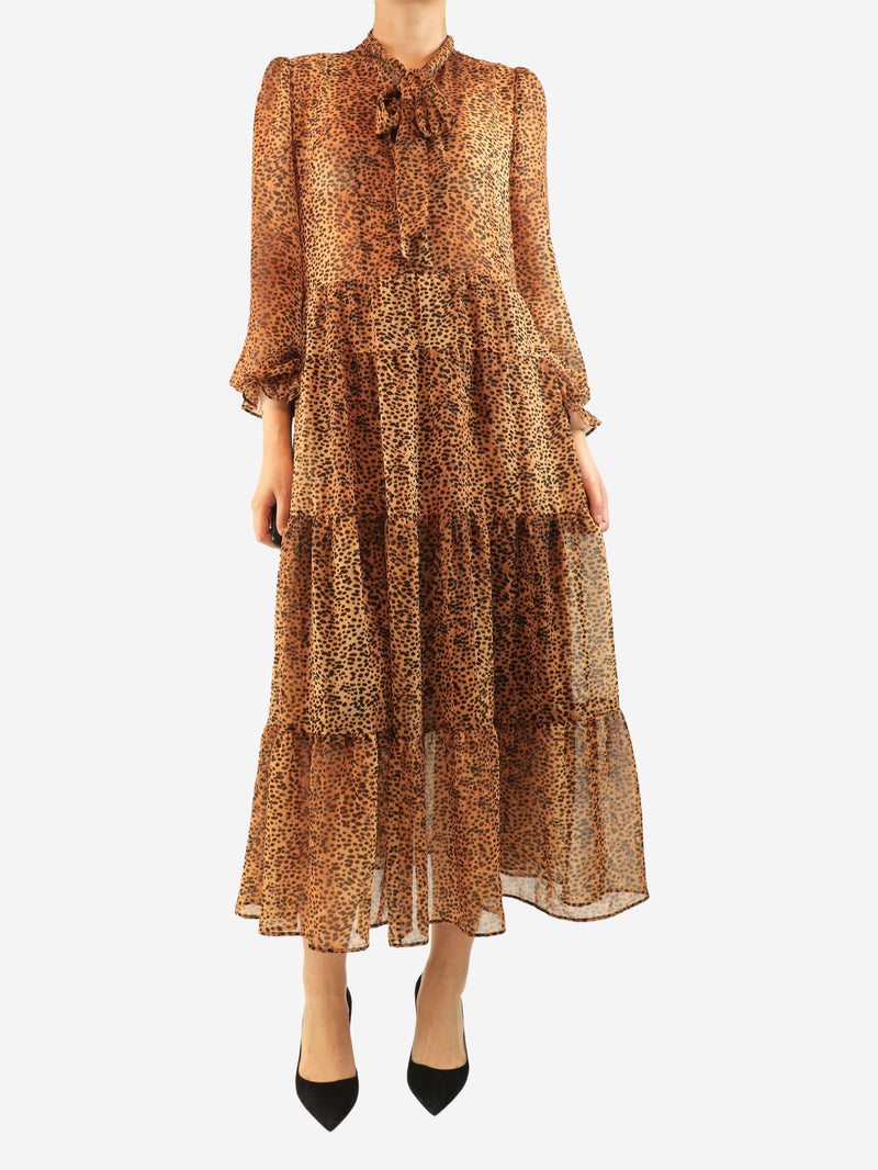 Brown cheetah print tiered midi dress - size UK 14 Dresses Gerard Darel 