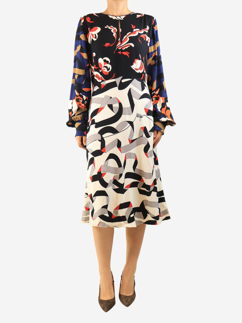 Multicolour printed crepe midi dress - size UK 16 Dresses MSGM 
