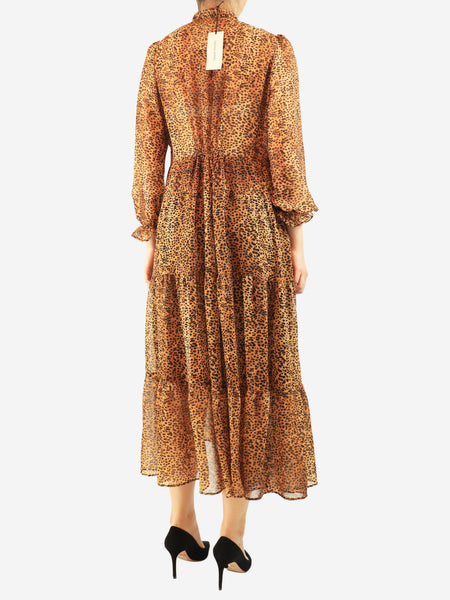 Brown cheetah print tiered midi dress - size UK 14 alternate image