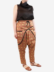 Dries Van Noten Red and gold sun jacquard trousers - size UK 12