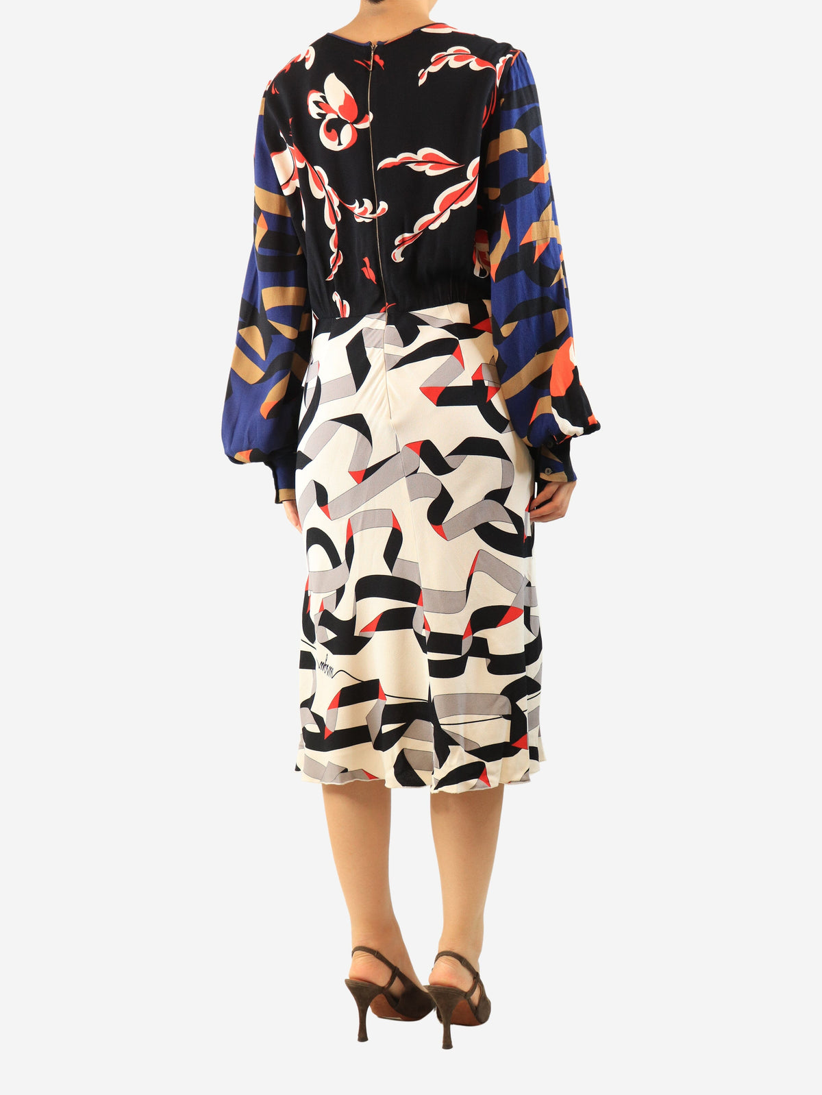 Multicolour printed crepe midi dress - size UK 16 Dresses MSGM 