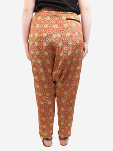 Dries Van Noten Red and gold sun jacquard trousers - size UK 12