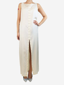 Hermes Cream silk studded slip dress - size UK 10