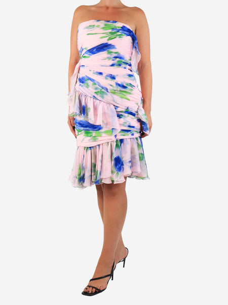 Pink dye print strapless dress - size UK 8 alternate image
