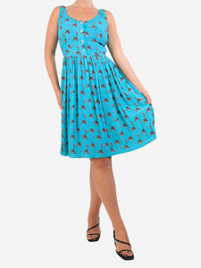 Prada Turquoise sleeveless floral printed dress - size UK 8