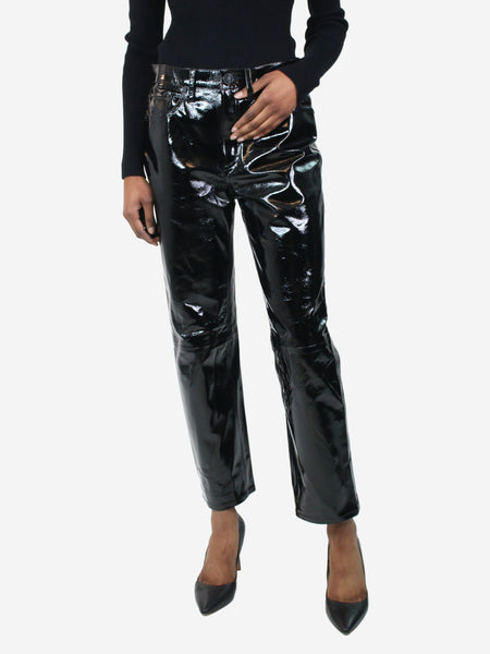 Black patent leather trousers