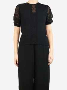 Andrew GN Black puff-sleeved lace top - size UK 8