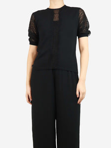 Andrew GN Black puff-sleeved lace top - size UK 8