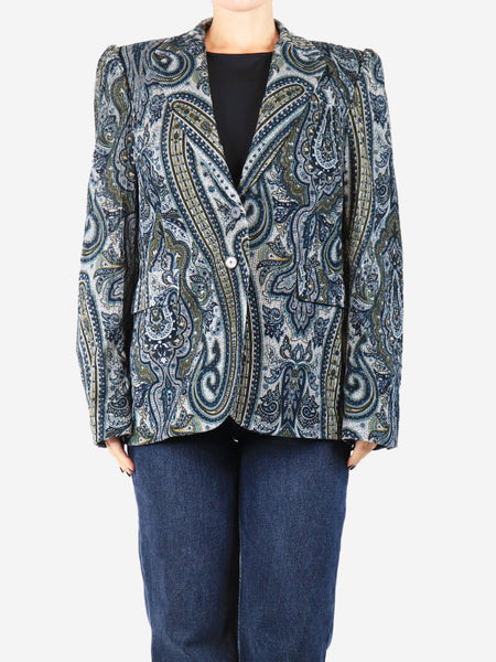 Blue corduroy paisley jacket - size UK 12 product image