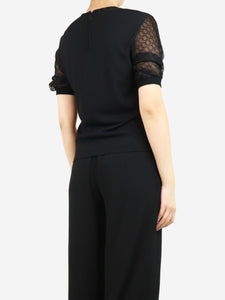 Andrew GN Black puff-sleeved lace top - size UK 8