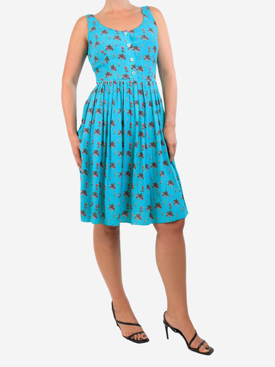Turquoise sleeveless floral printed dress - size UK 8 Dresses Prada 