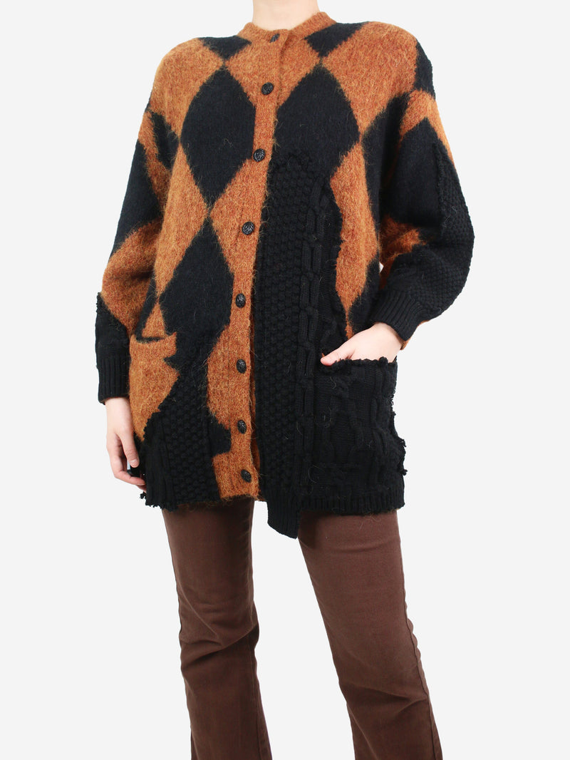 Brown patchwork diamond print cardigan - size S Knitwear Preen 