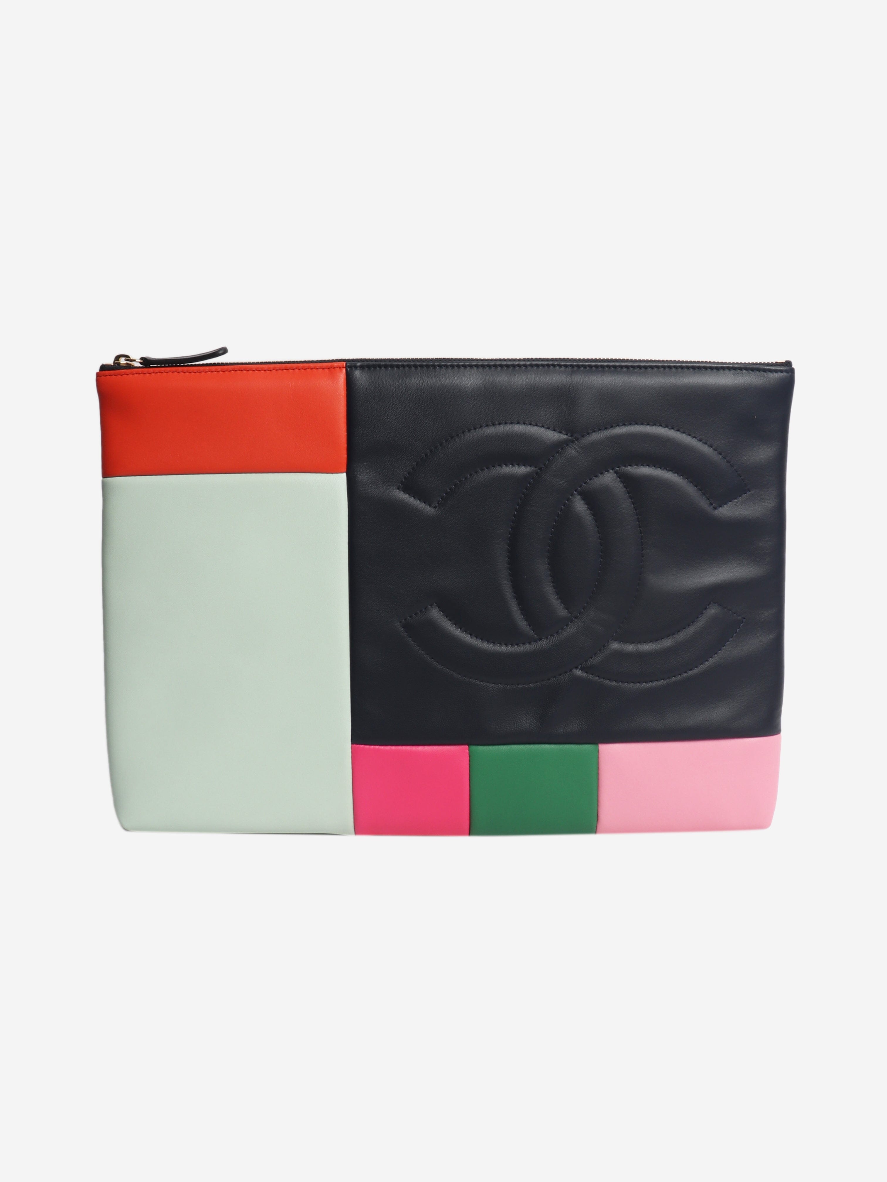 Multicolour 2015 colour-block leather laptop case Clutch bags Chanel 