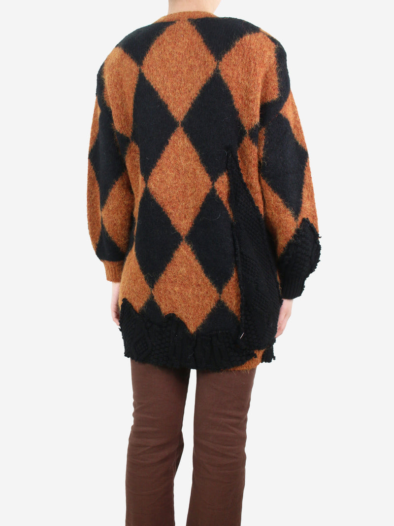 Brown patchwork diamond print cardigan - size S Knitwear Preen 