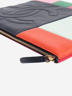 Multicolour 2015 colour-block leather laptop case Clutch bags Chanel 