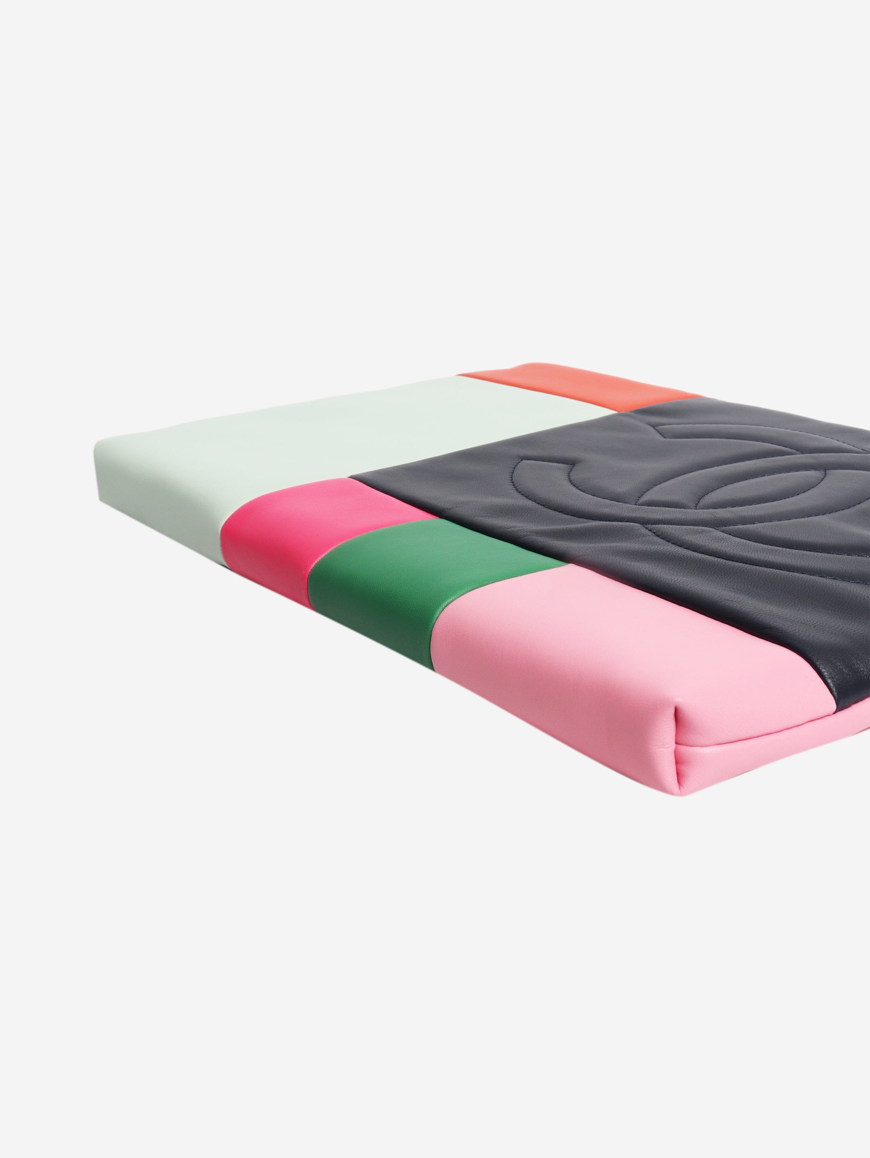 Multicolour 2015 colour-block leather laptop case Clutch bags Chanel 