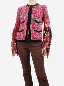 Gucci Gucci Pink sequin fringed wool tweed jacket - size UK 6