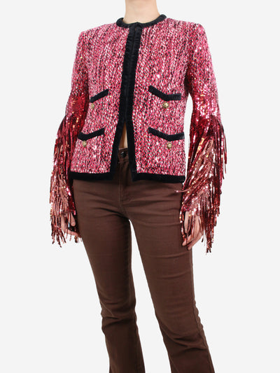 Gucci Pink sequin fringed wool tweed jacket - size UK 6 Coats & Jackets Gucci 