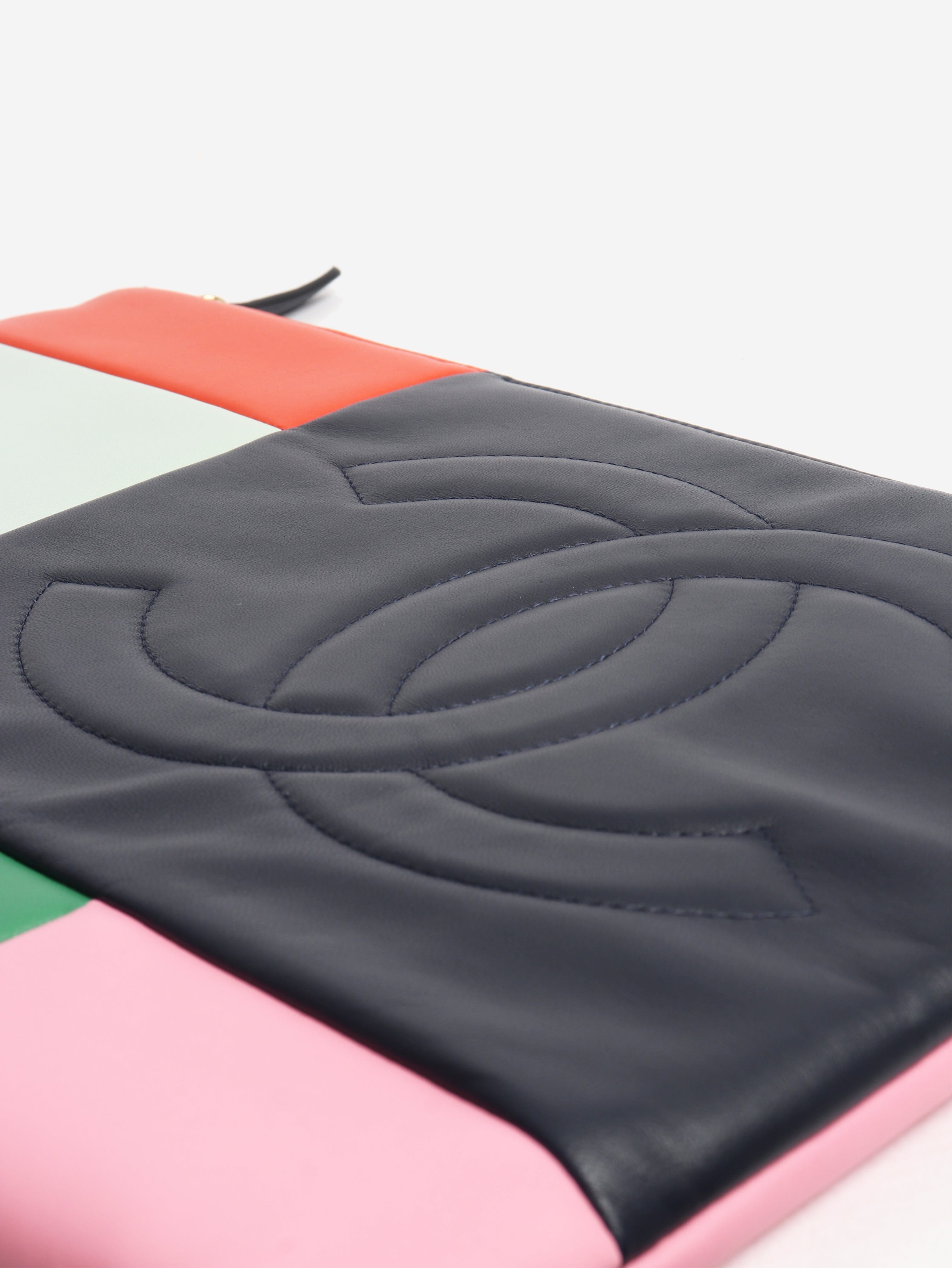 Multicolour 2015 colour-block leather laptop case Clutch bags Chanel 