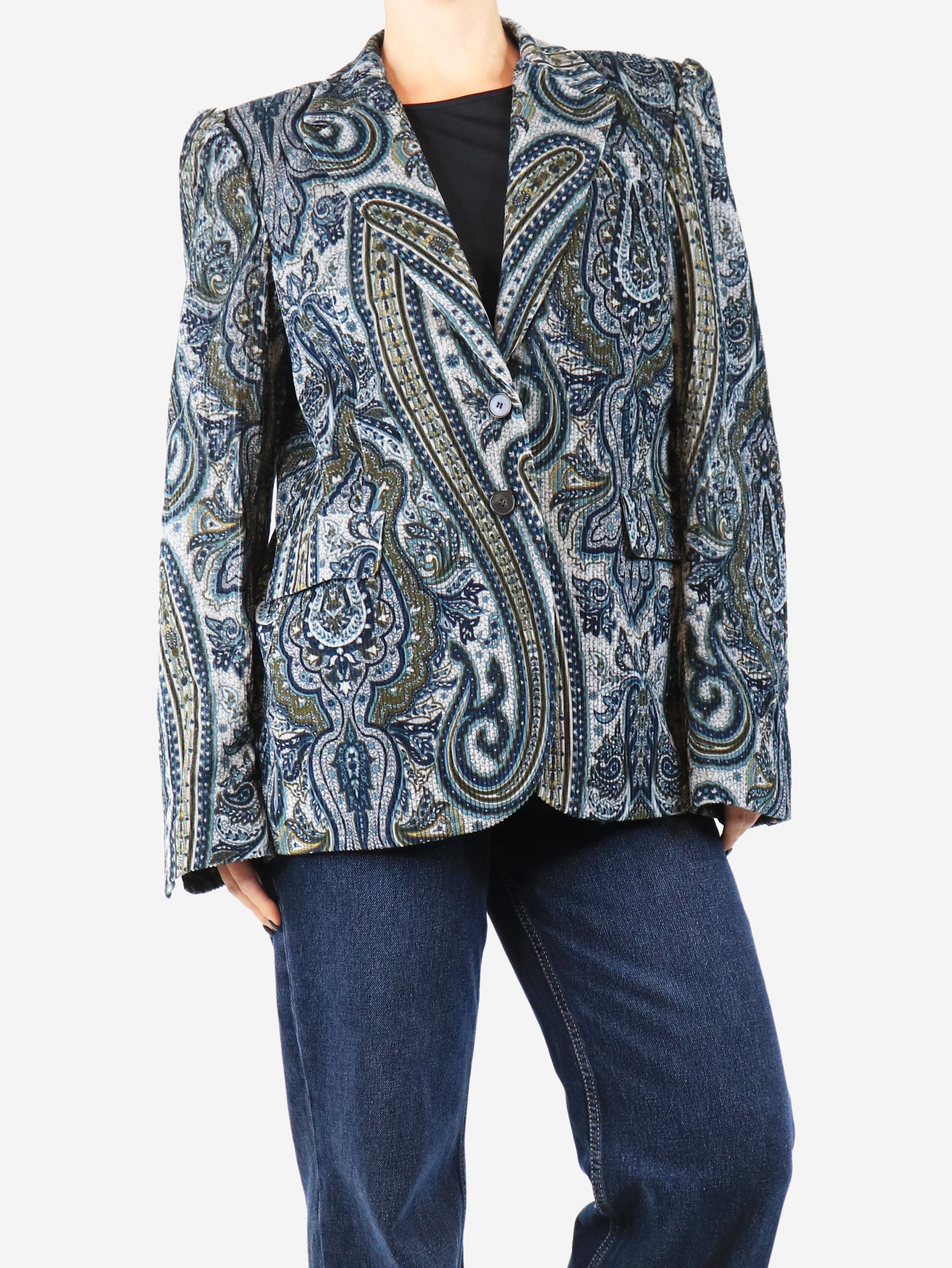 Blue corduroy paisley jacket - size UK 12 Coats & Jackets Maria De La Orden 