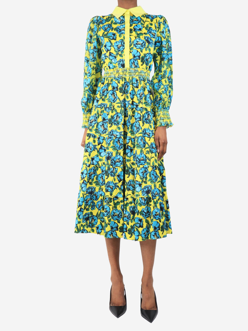 Yellow floral printed midi dress - size UK 6 Dresses Alice + Olivia 