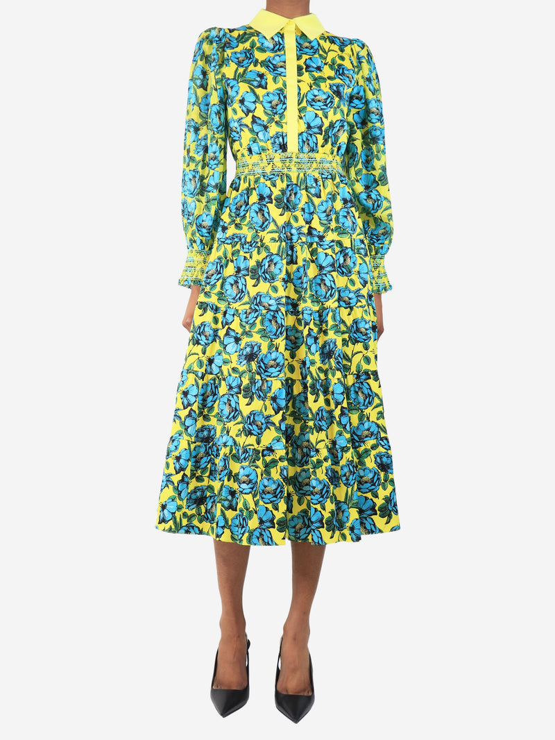 Yellow floral printed midi dress - size UK 6 Dresses Alice + Olivia 