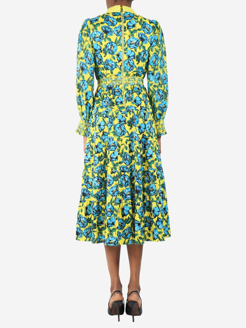 Yellow floral printed midi dress - size UK 6 Dresses Alice + Olivia 