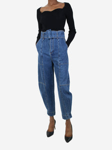 UOOYAA Blue high-rise cut belted panelled jeans - size S