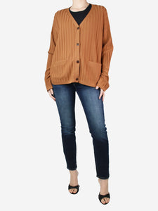 Toteme Rust brown ribbed pocket cardigan - size XS
