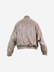 Brunello Cucinelli Khaki leather bomber jacket - size UK 10