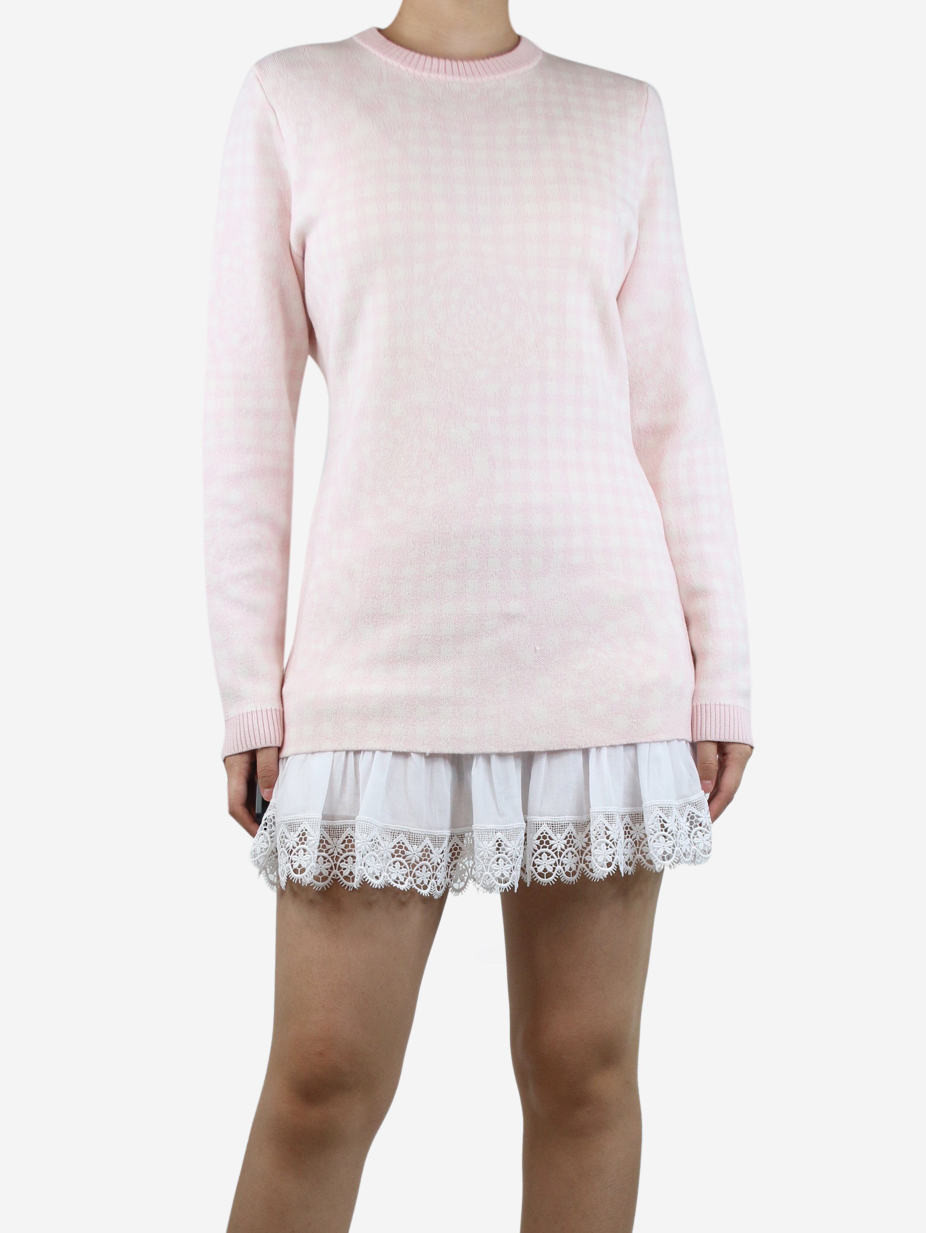 Pink floral-gingham wool jumper - size L Knitwear Brandon Maxwell 
