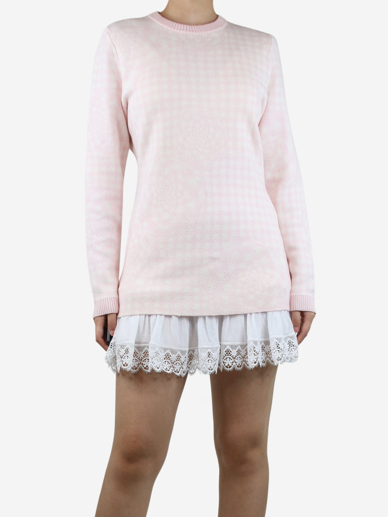 Pink floral-gingham wool jumper - size L Knitwear Brandon Maxwell 